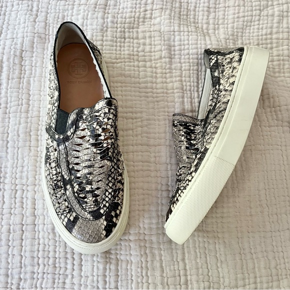 Tory Burch | Gray Snake Skin Woven Braid Slip On Huarache Sneakers - Picture 1 of 10